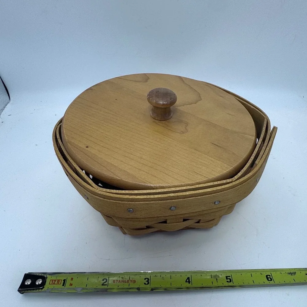 Longaberger Hexagon‎ Basket with Wood Lid and Plastic Protector Dresden Ohio USA